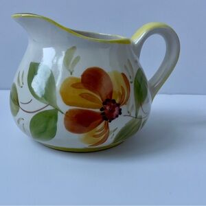 Floral Ceramic Pitcher with Yellow and Green Accents